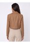 Brown Lined Double-Breasted Collar Regular Cut Crop Jacket with Different Button Detail - 3