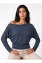 Anthracite Soft Textured Waist-Banded Bat Sleeve Boat Neck Long Sleeve Relaxed Cut Blouse - 2