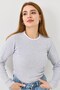 Gray Camisole Ribbed Stretchy Textured Crew Neck Long Sleeve Straight Cut Knitted Sweater - 3