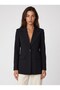 Black Woven Fabric Swallow Collar Long Sleeve Padded and Fully Lined Blazer Jacket - 2