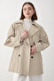 Women's Stone Double-Breasted Collared Lined Trench Coat - 5