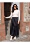 Black Shiny Satin Fabric Flexible Elastic Waist Comfortable Cut Flared Form Long Flowing Skirt