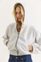 Gray Three-Thread Fuzzy Textured Long Sleeve Cardigan with Elastic Cuffs and Zipper Pockets - 5