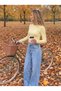 Yellow Stretchy Textured Crew Neck Long Sleeve Slim Fit Blouse with Gathered Tie Detail on the Sides