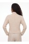 Beige Knitted Knitwear Fabric Turtleneck Hair Braid Detail Relaxed Cut Long Sleeve Knitwear Sweater - 3