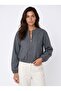 Smoked Woven Fabric Crew Neck Long Sleeve Elastic Bomber Jacket with Pockets and Zipper - 2