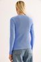 Blue Corded Stretchy Textured Crew Neck Long Sleeve Blouse with Gold Buttons and Front Slit - 6