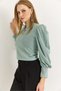 Water Green Knitted Fabric High Collar Princess Sleeve Comfortable Fit Daily Use Blouse - 2
