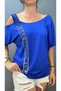 Women's Plus Size Single Shoulder Strap City Fashion Stoned Low Sleeve Blouse Cty-Cnd-06 - 2