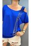 Women's Plus Size Single Shoulder Strap City Fashion Stoned Low Sleeve Blouse Cty-Cnd-06 - 3