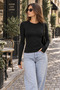 Women's 100% Viscose Finger-Looped Crew Neck Black Basic Bodysuit - 5