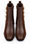 Women's Brown Heeled Boots – Suede Look, Modern Design with Gold Rings, 6.5 cm Block Heel - 6