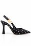 Women's Black Polka Dot Pointed Toe Thin Heeled Shoes with Ankle Strap, Stylish for Daily Wear and Special Occasions, Trendy Model - 2