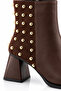 Women's Brown Heeled Boots – Gold Stud Detail, Low Heel, Casual and Stylish Model Bitter Brown Boots - 2
