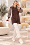 New Season Women's Polyamide Yarn Leopard Sleeve Patterned Long Knit Tunic