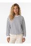 Black Stretchy Knitted Fabric Crew Neck Drop Shoulder Relaxed Fit Horizontal Striped Sweatshirt - 2