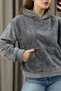 Gray Welsoft Cotton Fabric Long Sleeve Hooded Sweatshirt with Kangaroo Pocket and Plush Texture - 2