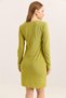 Oil Green Ribbed Knitted Knitwear Fabric V-Neck Long Sleeve Mini Dress with Metal Accessory Detail - 4