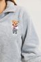 Gray Welsoft Soft Textured Stand Collar Comfortable Cut Sweatshirt with Chest Embroidery and Half Zipper Detail - 2