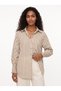 Mink Striped Classic Shirt Collar Oversize Gipe Cuff Detailed Buttoned Woven Shirt - 2