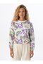 White Cotton Blend Crew Neck Long Sleeve Graffiti Patterned Elastic Sweatshirt - 2