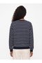 Navy Blue Three-Thread Non-Embellished Fabric Crew Neck Low Shoulder Striped Detailed Sweatshirt - 3