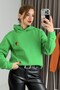 Green Three-Thread Embroidered Fabric Hooded Comfortable Fit Sweatshirt with Heart Embroidery Detail