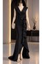 Women's Black Crepe Fabric Double Breasted Neckline Skirt Flounced Evening Dress Graduation Wedding Dress - 3