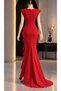 Women's Red Crepe Fabric Double Breasted Collar Skirt Flounced Evening Dress Graduation Wedding Dress - 4
