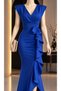 Cobalt blue Women's Crepe Fabric Double Breasted Collar Skirt Flounced Evening Dress Graduation Wedding Dress - 2