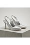Tao Silver Glittery Pointed Toe Slingback Thin Heel Women's Evening Dress Shoes - 6