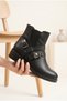 Women's Cross-Belted Double Buckle Flat Sole Ankle Boots with Internal Zipper, Comfortable Daily Winter Boots - 3