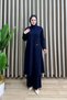 Cotton Suit Crystal Fabric Women's Navy Blue Glued Stone Patterned Hijab Tunic Pants Stylish Two-Piece Suit - 4