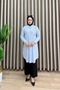 Saliha Tunic Viscose Fabric Women's Ice Blue Openable Buttoned Collar Embroidery Detailed Hijab Tunic - 4