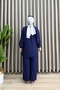 Leyla Takim Strawberry Fabric Women's Navy Blue Side Tie Detail Elastic Sleeves Two-Piece Set with Hijab Pants - 2