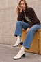 Women's Beige Blunt Toe Leather Plain Thick Heeled Side Zipper Stretch Boots - 4