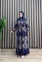 Mardi̇n Dress Viscose Fabric Women's Navy Blue Open-Front Buttoned and Self-Patterned Comfortable Cut Hijab Dress - 4