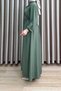 Mi̇ne Elbi̇se Strawberry Fabric Gathered Waist Balloon Sleeve Long Hijab Dress Khaki Green - 2