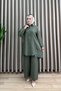 Suzan Takim Khaki Soft Tensel Fabric Full Button Shirt with Button Details, Two-Piece Hijab Set, Comfortable Fit. - 6