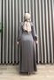 Ni̇hal Elbi̇se Kraş Satin Fabric in Vision Color with Balloon Sleeves, Tie-Up Accessories, Detailed Neckline, Long Stylish Hijab Evening Dress. - 2