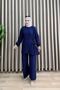 Leyla Takim Strawberry Fabric Women's Navy Blue Side Tie Detail Elastic Sleeves Two-Piece Set with Hijab Pants - 3