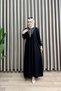 Zübeyde Dress Viscose Fabric Women's Black Hijab Dress with Embroidered Sleeves and Collar, Tassel Tied Detail - 4
