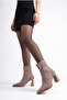 Women's Pointed Toe Back Zipper Mink Suede Stretch Thick Heeled Stretch Boots - 8