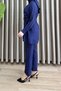 Semra Trouser Suit Megan Fabric Women's Navy Blue Cross Button Detailed Waist Belted Trouser Two-Piece Suit - 2