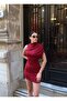 Sandy Fabric Eyelet Mini Dress — Burgundy - 3