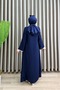 Nurella Ferace Crepe Chiffon Fabric Women's Navy Blue Hooded Striped Detail Hijab Ferace - 2