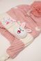 Powder Pink Girl's Hat, Scarf, Glove Set for 1-4 Years Old with Rabbit Figure - 3