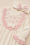 Baby Girl Lace Collar Ribbed Rampir Long Sleeve Hair Band Newborn Baby Romper - 2