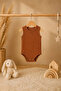 100% Cotton Natural Ribbed 3-Piece Baby Bodysuit Set with Straps and Snap Fasteners - 3