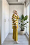 Women's Oil Green Striped Standard Size Knitwear Tunic Sweater-Pants Top-Down Double Set - 2